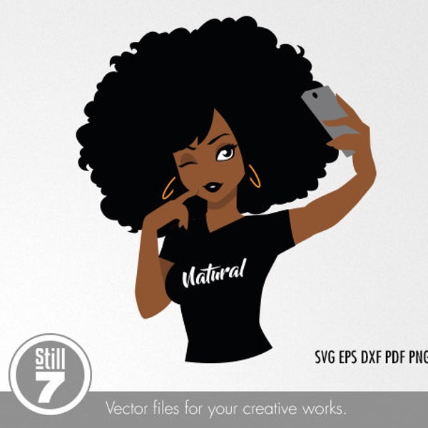 Black Woman svg - Selfie Natural Curly - Afro Girl - svg cutting file + eps dxf pdf png + silhouette file