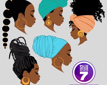 Black woman head wrap svg png eps pdf dxf Bundle, Afro woman profile Cut File, Multilayered