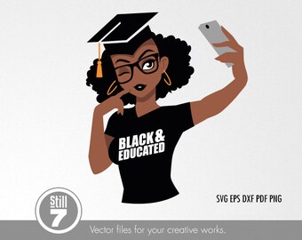 Black woman with glasses svg - Afro Girl svg - Graduation svg - Senio svg - BAE svg - svg cutting file + eps dxf pdf png + silhouette file