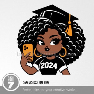 Graduate 2024 SVG File - Modern Illustration of a young black woman graduate, perfect for prints and graduation gifts