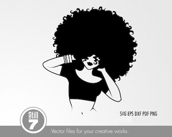 Black Woman Natural Hair svg - Afro Girl svg - svg cutting file + eps dxf pdf png + silhouette file