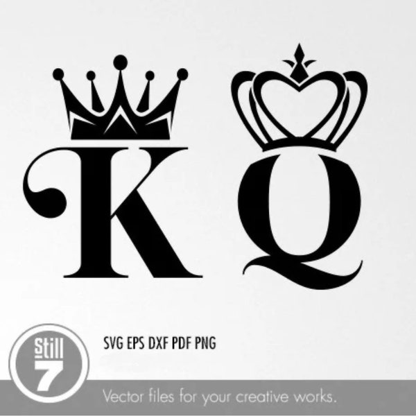 King & Queen logos - svg cutting file - eps dxf pdf png + silhouette file