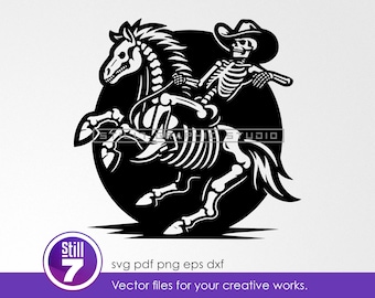 SVG Outlaw Bandit Skeleton and Horse - Gothic Western Style - Modern and Sleek Design - SVG cutting file + eps dxf pdf png
