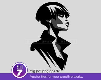 Modern Afro Chic Woman Profile svg | 2 Layer Cut File | Geometric Side Portrait | Cricut Design | Silhouette png eps dxf pdf