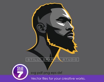 Bold Black Man Profile Logo | Bearded Vector Portrait | Yellow Outline | Cricut Cut File | svg png eps dxf pdf
