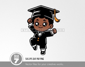 Graduation 2024 Chibi Black Young Man Celebration - SVG Cutting File + eps dxf pdf png