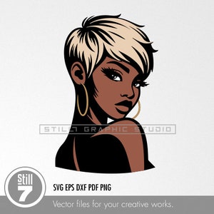 Afro-American Beauty with Blonde Pixie Cut SVG File - Multi-Layer Design for Sophisticated Crafting Projects