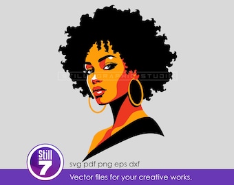 Afro Woman layered svg, Black Woman Pop Art svg, Afrocentric melanin queen, Curly hair hoop earrings, Layered cut file cricut png dxf eps