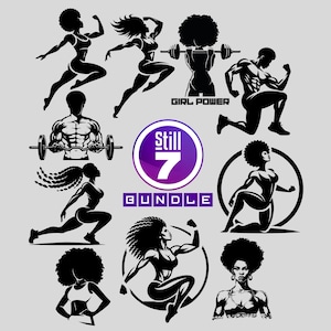 Black Fitness Bundle 10 Designs | Black Girl Black Man Gym Silhouette svg dxf eps png | Cut File Cricut Silhouette Cameo Digital Download