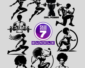 Black Fitness Bundle 10 Designs | Black Girl Black Man Gym Silhouette svg dxf eps png | Cut File Cricut Silhouette Cameo Digital Download