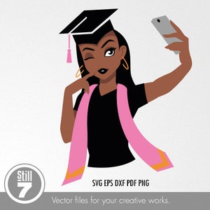 Black Woman svg - Pink Graduation stole svg - svg cutting file + eps dxf pdf png