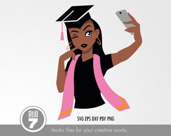 Black Woman svg - Pink Graduation stole svg - svg cutting file + eps dxf pdf png