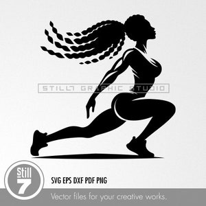 Athletic Black Woman Silhouette SVG for Fitness - Cricut and Silhouette Cut File - Motivation and Power - Afro Chic