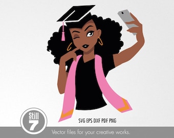 Black Woman svg - Pink Graduation stole svg - svg cutting file + eps dxf pdf png
