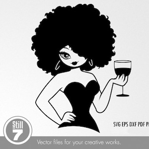 Black Woman svg - Wine Diva #2 - svg cutting file + eps dxf pdf png