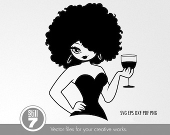Black Woman svg - Wine Diva #2 - svg cutting file + eps dxf pdf png + silhouette file
