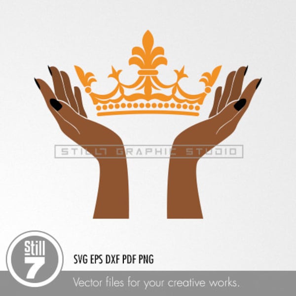 Black woman svg - Hands with crown svg - svg cutting file - eps dxf pdf png