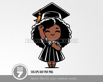 Black Woman svg - African American young woman proud of her graduation, svg cutting file + eps dxf pdf png