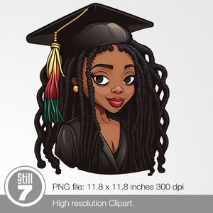 illustration numérique d'une jeune femme afro-américaine habillée en tenue de remise de diplômes, fichier PNG HD 300 dpi