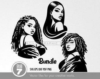 Set of 3 SVG Files - Stylish Black Women's Busts in Monochrome - Chic and Contemporary Design Elements