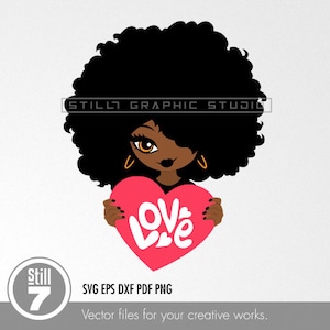Cartoon Black Woman with Heart SVG for Valentine's Day - Colorful Love-Inspired Design - svg cutting file - eps dxf pdf png