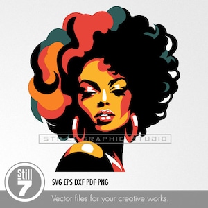 Afro-American Woman SVG - Afro Hairstyle & Street Art Style - Multilayered Color Cut File for Customization