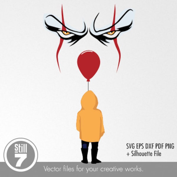 Pennywise movie with balloon - svg cutting file - eps dxf pdf png + silhouette file