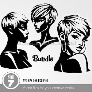 3 SVG Bundle | Stylish Black Woman with Blonde Pixie Cut | Afro-American Fashion Graphics | Digital Art Download | DIY & Home Decor Projects