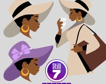 Elegant Black Woman Hat Bundle svg png eps pdf dxf, Afro Woman Multilayer Cut File, Fashion Lady Cricut Design, Black Girl Clipart Bundle