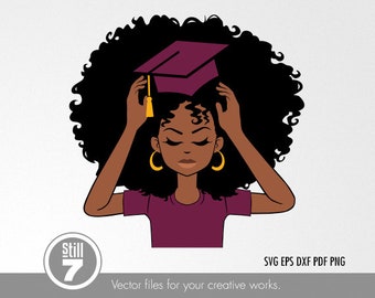 Afro Woman svg - Graduation Burgandy svg - Senior Burgandy svg - svg cutting file + eps dxf pdf png