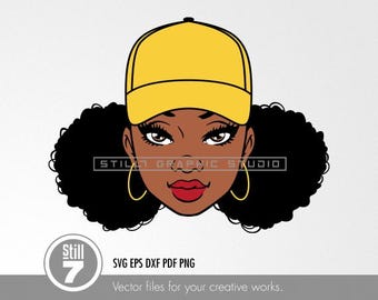 Brown woman with a yellow cap svg - Afro woman svg - svg cutting file + eps dxf pdf png