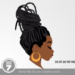 Zwarte vrouw SVG - Dreadlocks SVG - Locs SVG - Afro-Amerikaanse SVG - SVG-bestand voor snijden + EPS DXF PDF PNG