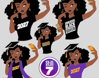 Graduation 2027 SVG Bundle, Black Girl Graduate Selfie Svg, Educated Black Queen, Class of 2027 Shirt Svg, Afro Woman Grad Cricut Cut File