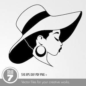 Black Woman with hat svg - svg cutting file + eps dxf pdf png + silhouette file