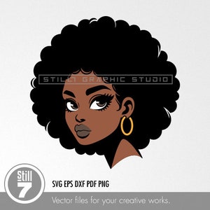 Design of a Black Woman's Face - Simplified Cartoon Style with Afro Haircut Looking Over Shoulder in 5 Colors - svg + eps dxf pdf png