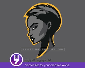 Elegant Black Woman Profile Portrait | Modern Vector Logo | Yellow Outline | Layered Cut File | svg png eps dxf pdf