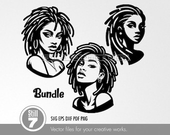 African American Women SVG Bundle | Dreadlocks Cut File | Afro DIY Patterns | Elegant Silhouettes | Digital Art