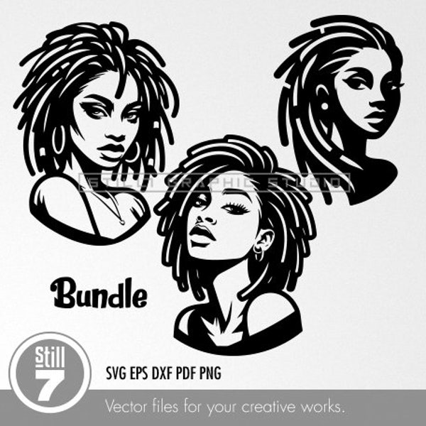 African American Women SVG Bundle | Dreadlocks Cut File | Afro DIY Patterns | Elegant Silhouettes | Digital Art