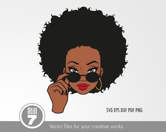 Black Woman with sunglasses svg - Afro Woman svg - svg cutting file + eps dxf pdf png