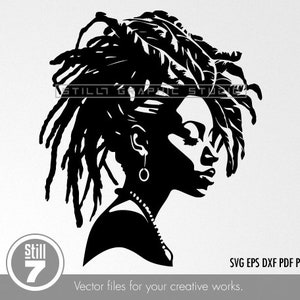 Elegant Profile of a Black Woman with Dreadlocks, svg cutting file + eps dxf pdf png