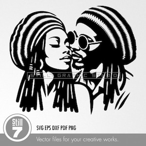 Rasta Love SVG Design - Silueta de pareja rasta enamorada en un solo color