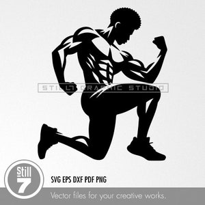 Fitness Cut SVG - African American Man Silhouette, Digital File for Cricut & Silhouette, Sporty Design for T-shirts and Vinyl