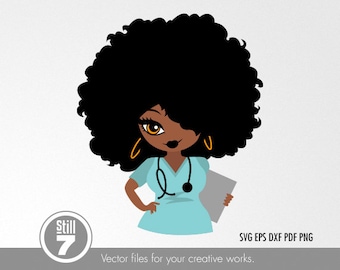 Enfermera svg - Mujer negra svg - Mujer afro svg - archivo de corte svg + eps dxf pdf png