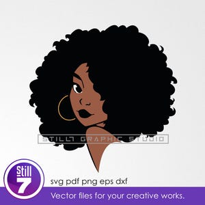 Zwarte vrouw SVG-Afro vrouw SVG-SVG-bestand voor snijden + EPS DXF PDF PNG