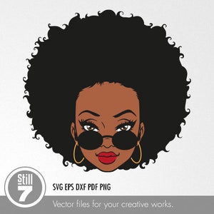 Black Woman with sunglasses svg - Afro Woman svg - svg cutting file + eps dxf pdf png + silhouette file