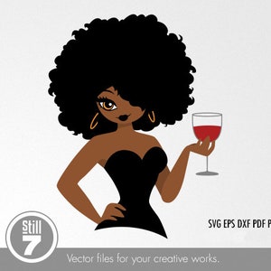 Donna nera svg - Diva del vino - Afroamericana - file di taglio svg + eps dxf pdf png