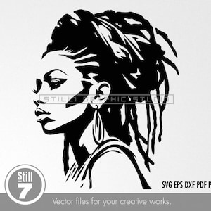 Elegant design of a Black Woman with Locs - svg cutting file + eps dxf pdf png