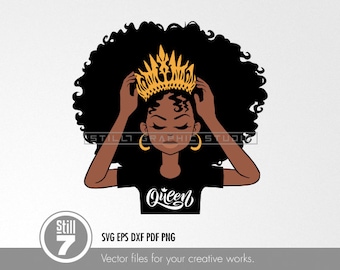 African American Queen svg - Black Woman svg - svg cutting file + eps dxf pdf png + silhouette file
