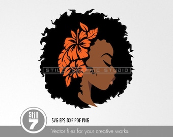 Black woman svg - Afro #25 Hibiscus Lady - svg cutting file + dxf eps pdf png