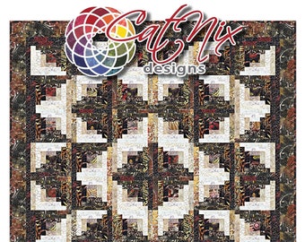 May include: A patchwork quilt with a repeating square pattern in shades of brown, black, and cream. The quilt features the word "Village" in a brown font. The CatNix Designs logo is in the upper left corner.